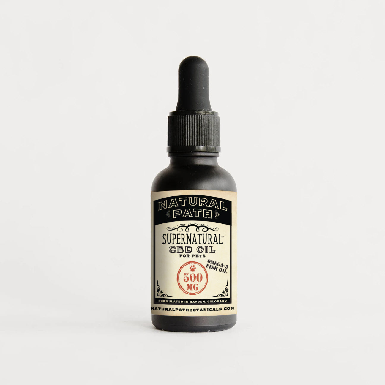 Supernatural 500 mg CBD Oil for Pets with MCT Oil from Natural Path Botanicals organic CBD with Omega-3 Fish Oil.